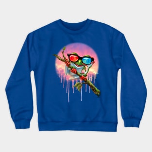 Cute Tree Froggy with 3D Glasses Hanging Out Crewneck Sweatshirt